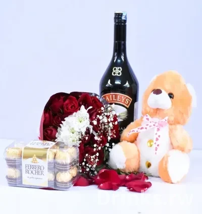 Baileys Irish Cream liqueur & Teddy Bear Gift Basket